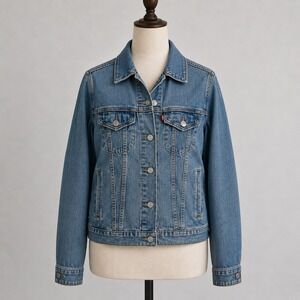 Levis Womens Trucker Denim Jacket Medium Wash Blue Size S‎ Button Front Classic